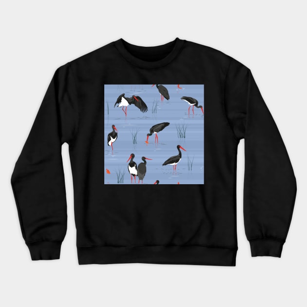 Black stork, gold fish Crewneck Sweatshirt by kobyakov